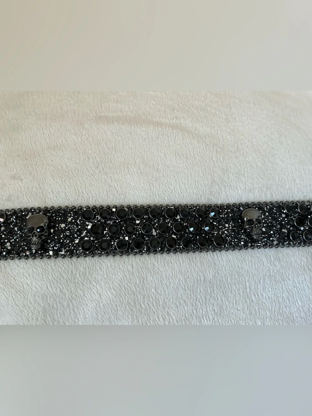 NEW! Black Rhinestone-studded Glitter Skull Leather Belt NWT